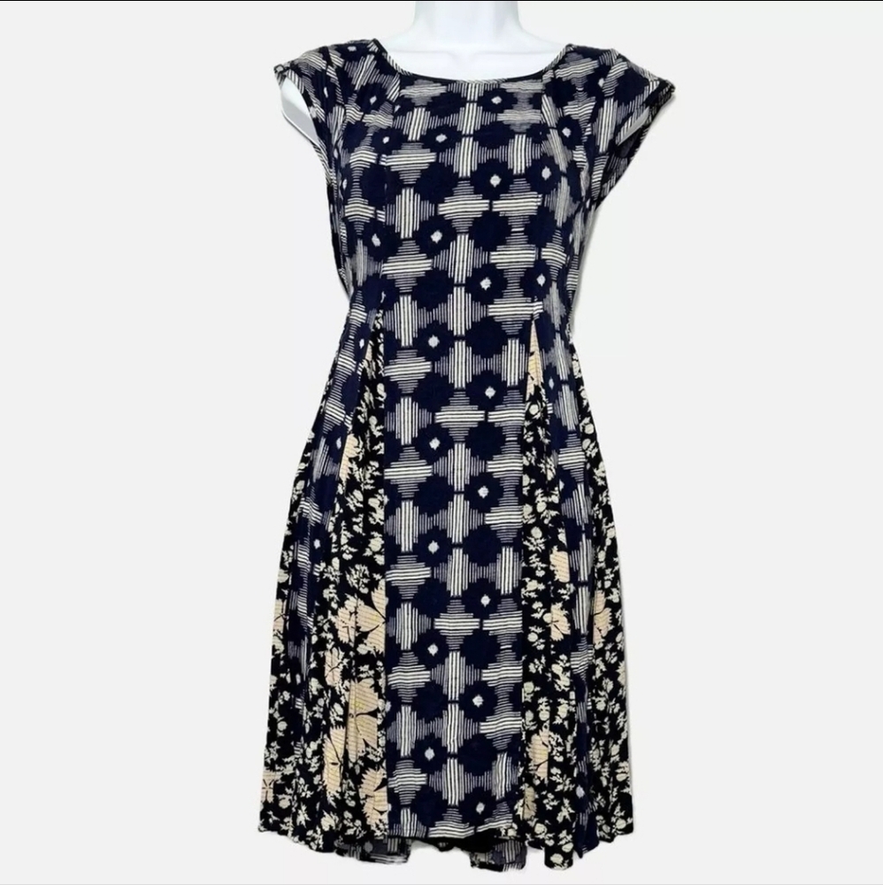 ANTHROPOLOGIE MAEVE Indiga swing dress mix media Corset Lace Tassel Sz XS XSmall